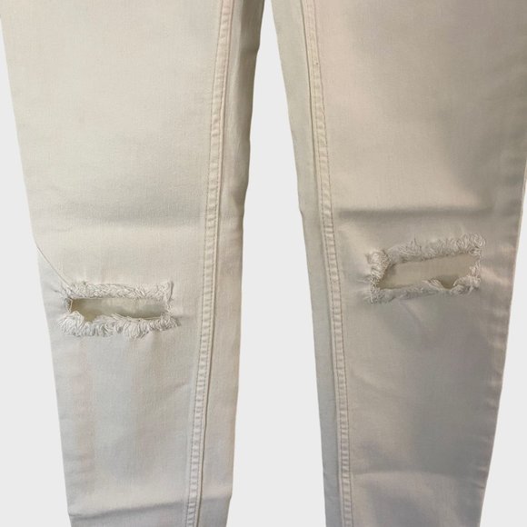 Free People Mid-Rise Skinny Jean Womens 26 White Denim Stretch Ripped Distressed - Picture 7 of 10